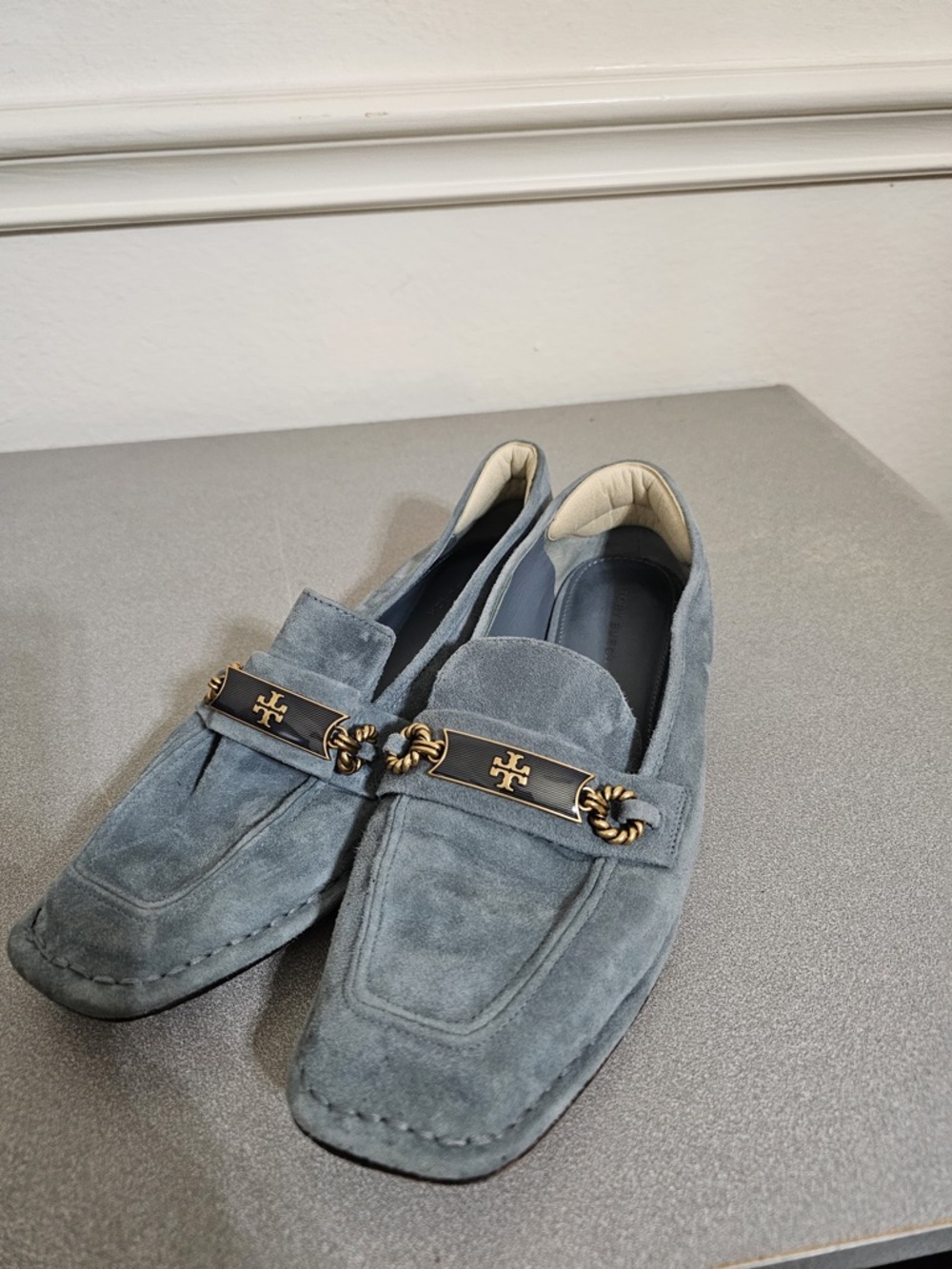 Tory Burch Suede Bit Loafers in Slate Blue-Grey